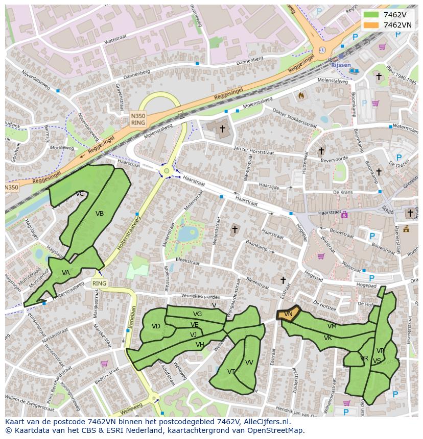 Afbeelding van het postcodegebied 7462 VN op de kaart.