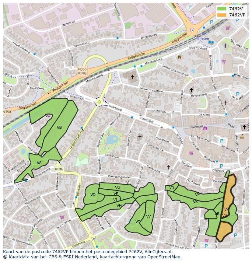 Afbeelding van het postcodegebied 7462 VP op de kaart.