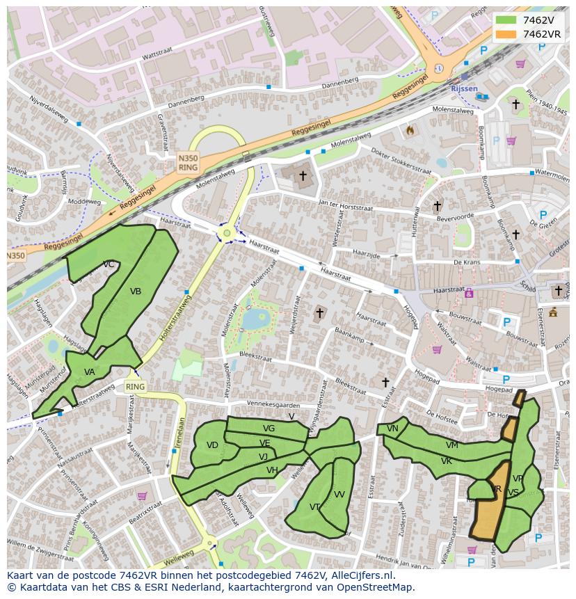 Afbeelding van het postcodegebied 7462 VR op de kaart.