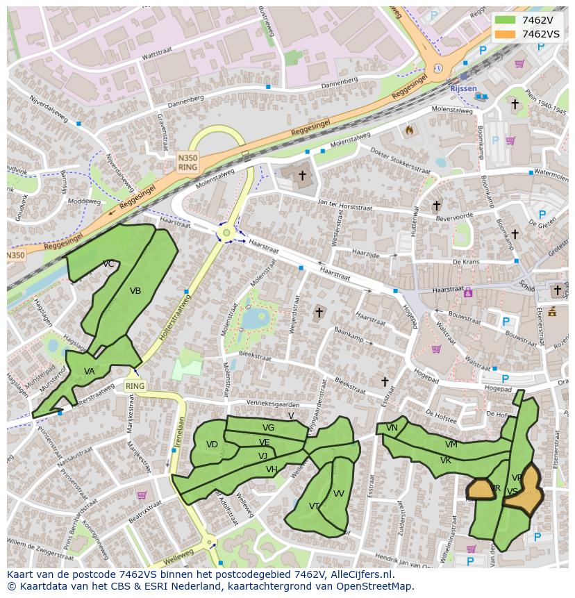 Afbeelding van het postcodegebied 7462 VS op de kaart.