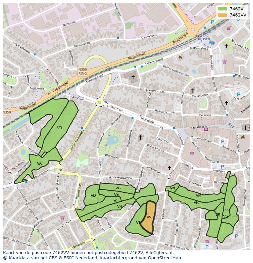 Afbeelding van het postcodegebied 7462 VV op de kaart.