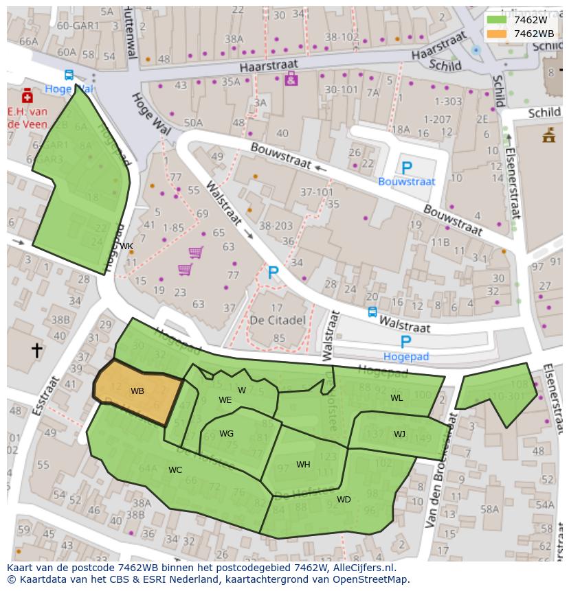 Afbeelding van het postcodegebied 7462 WB op de kaart.