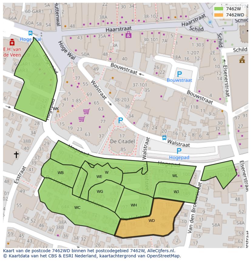 Afbeelding van het postcodegebied 7462 WD op de kaart.