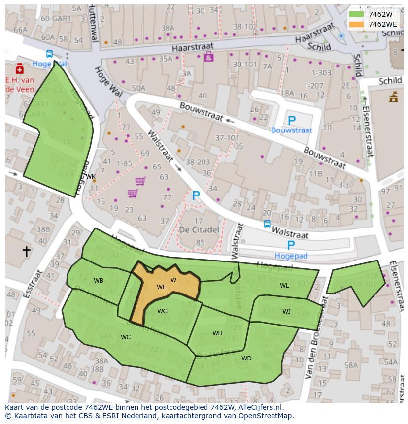 Afbeelding van het postcodegebied 7462 WE op de kaart.