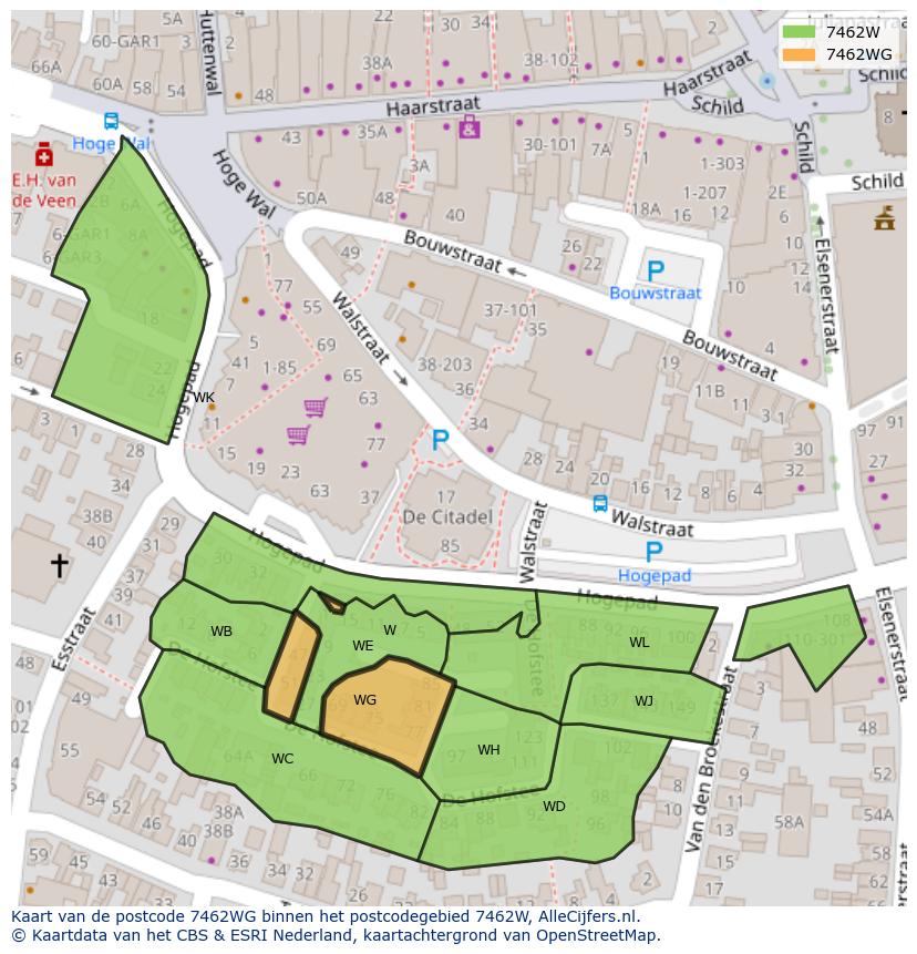 Afbeelding van het postcodegebied 7462 WG op de kaart.