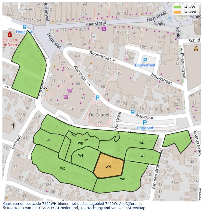 Afbeelding van het postcodegebied 7462 WH op de kaart.