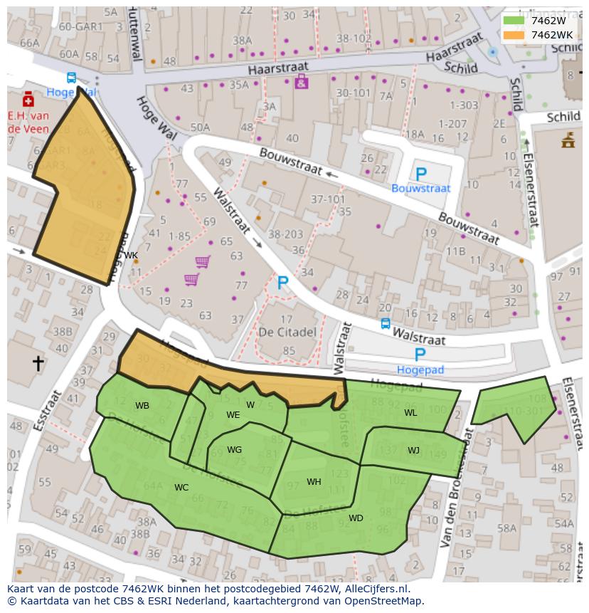 Afbeelding van het postcodegebied 7462 WK op de kaart.