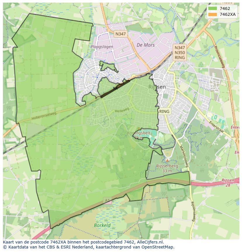 Afbeelding van het postcodegebied 7462 XA op de kaart.