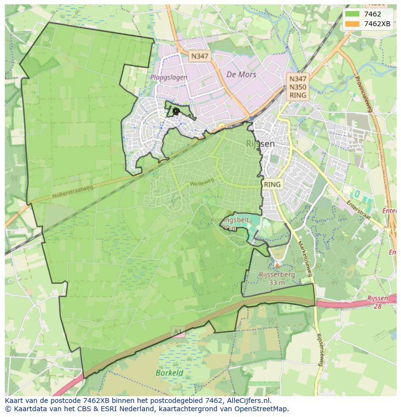 Afbeelding van het postcodegebied 7462 XB op de kaart.