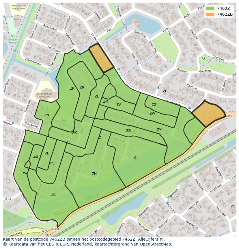 Afbeelding van het postcodegebied 7462 ZB op de kaart.