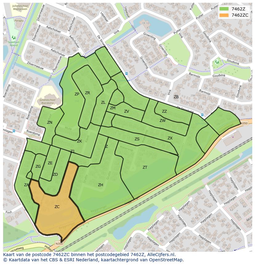 Afbeelding van het postcodegebied 7462 ZC op de kaart.