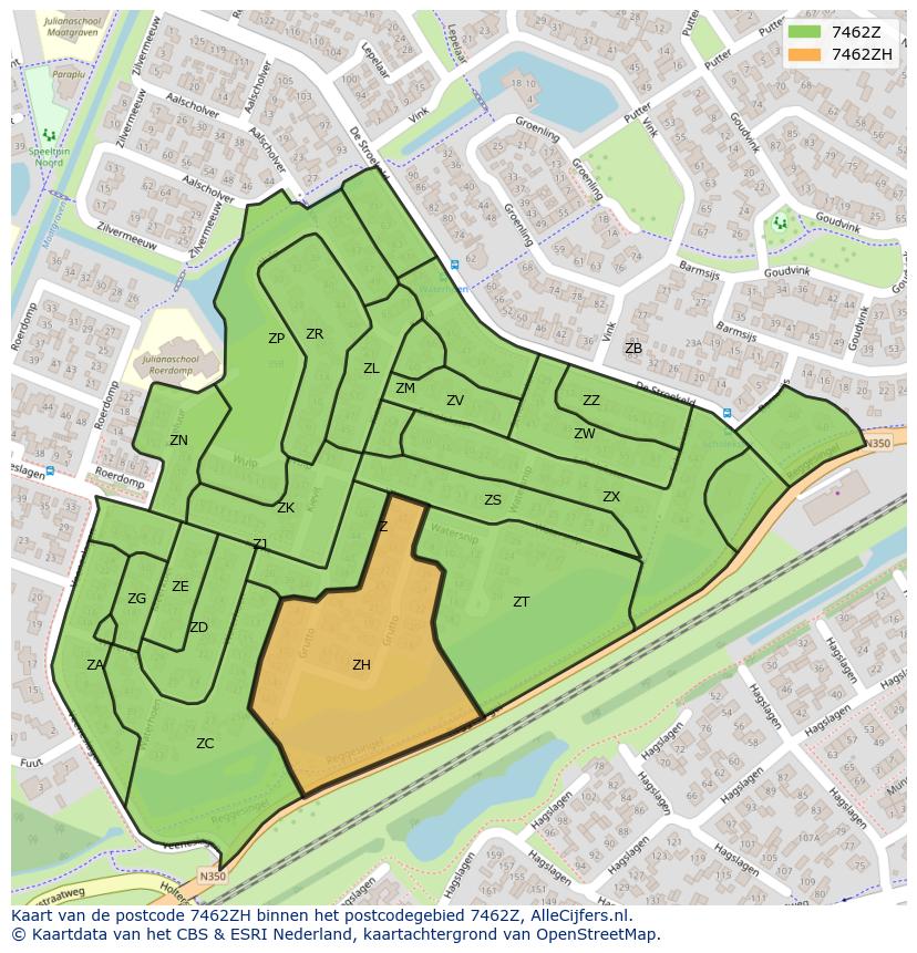 Afbeelding van het postcodegebied 7462 ZH op de kaart.