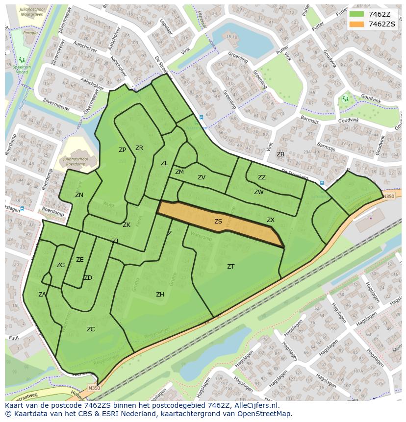 Afbeelding van het postcodegebied 7462 ZS op de kaart.