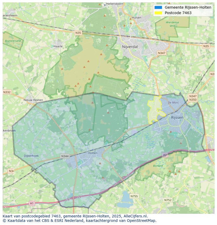 Afbeelding van het postcodegebied 7463 op de kaart.