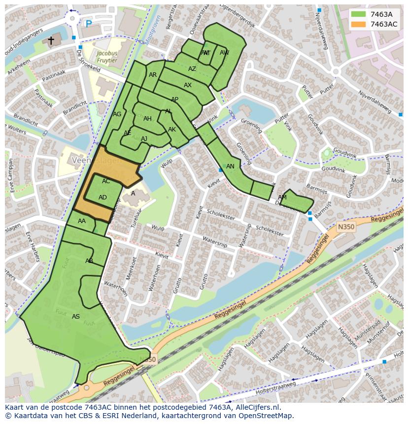Afbeelding van het postcodegebied 7463 AC op de kaart.