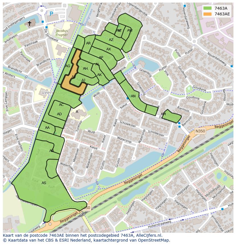 Afbeelding van het postcodegebied 7463 AE op de kaart.