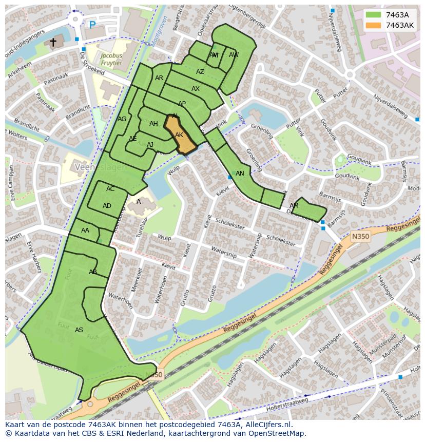 Afbeelding van het postcodegebied 7463 AK op de kaart.