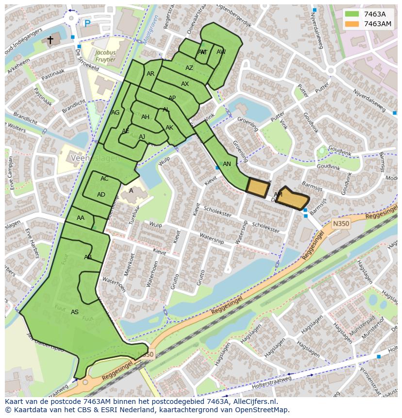 Afbeelding van het postcodegebied 7463 AM op de kaart.