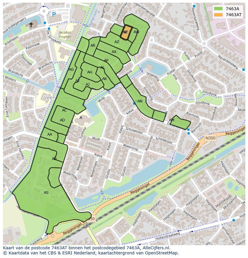 Afbeelding van het postcodegebied 7463 AT op de kaart.