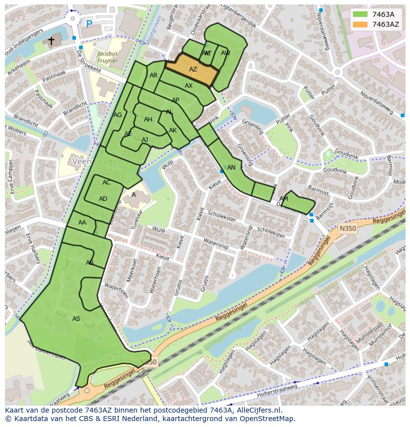 Afbeelding van het postcodegebied 7463 AZ op de kaart.