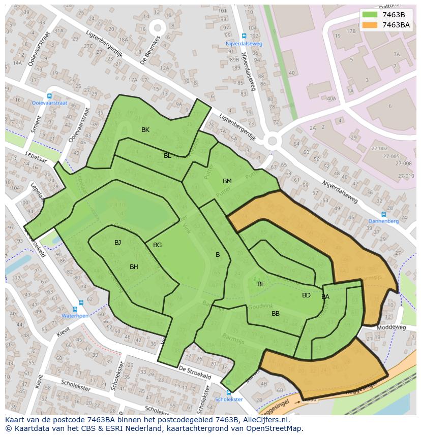 Afbeelding van het postcodegebied 7463 BA op de kaart.
