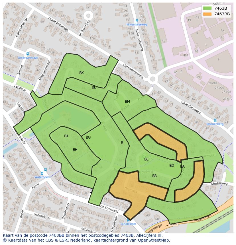 Afbeelding van het postcodegebied 7463 BB op de kaart.