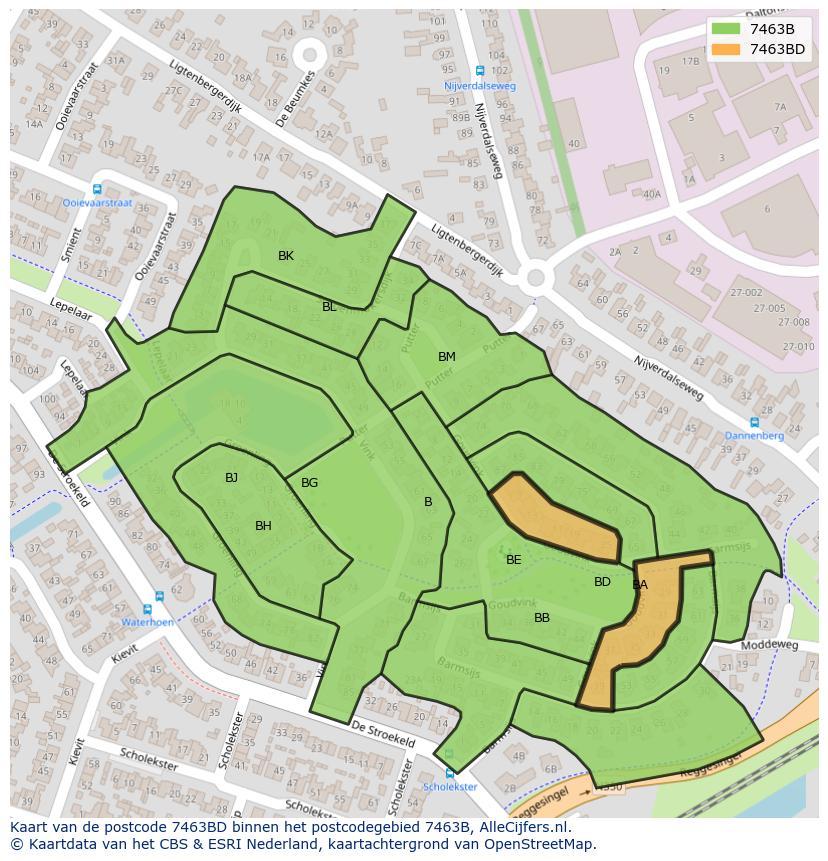 Afbeelding van het postcodegebied 7463 BD op de kaart.