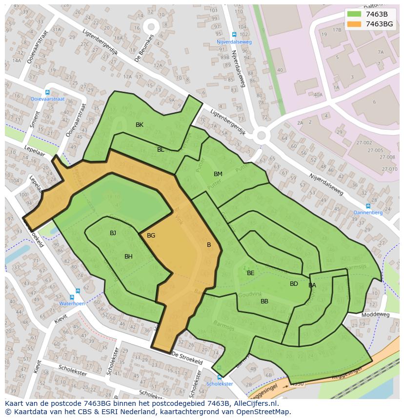 Afbeelding van het postcodegebied 7463 BG op de kaart.