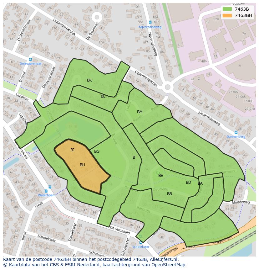Afbeelding van het postcodegebied 7463 BH op de kaart.