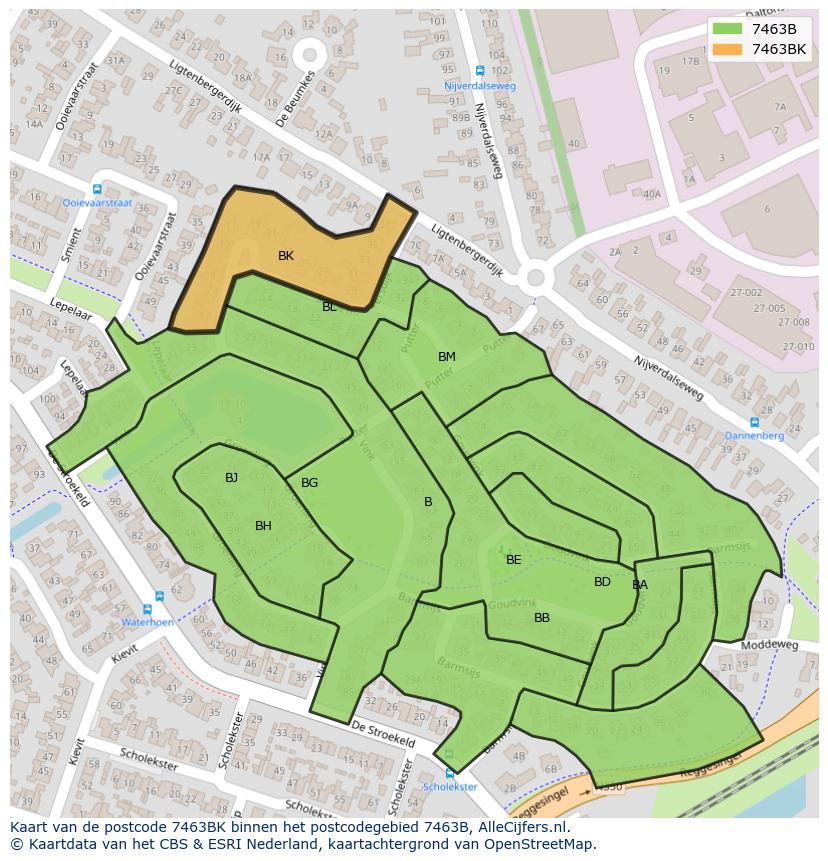 Afbeelding van het postcodegebied 7463 BK op de kaart.