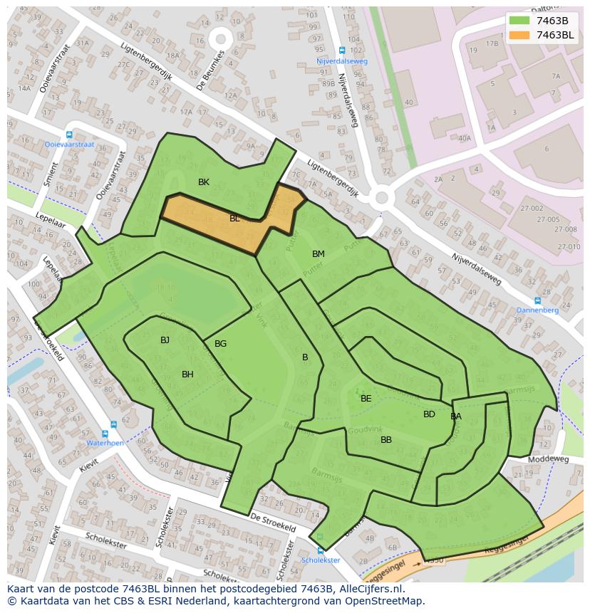 Afbeelding van het postcodegebied 7463 BL op de kaart.