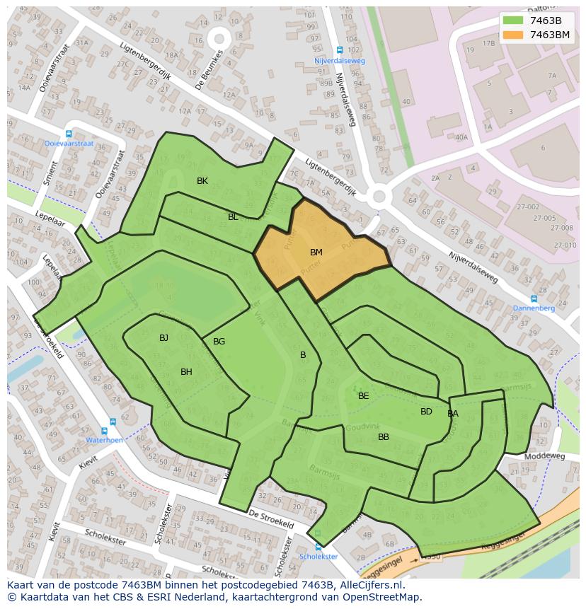 Afbeelding van het postcodegebied 7463 BM op de kaart.