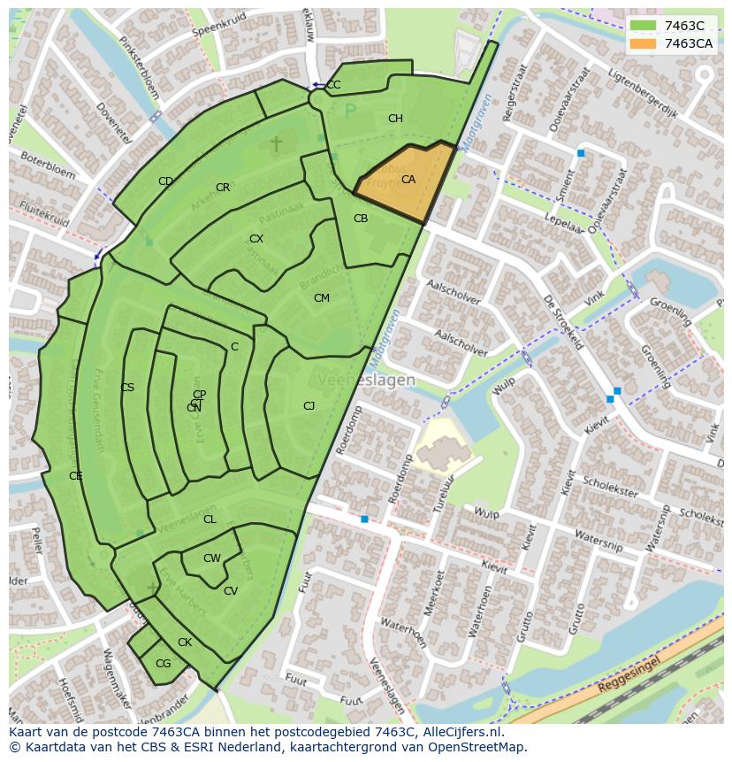 Afbeelding van het postcodegebied 7463 CA op de kaart.