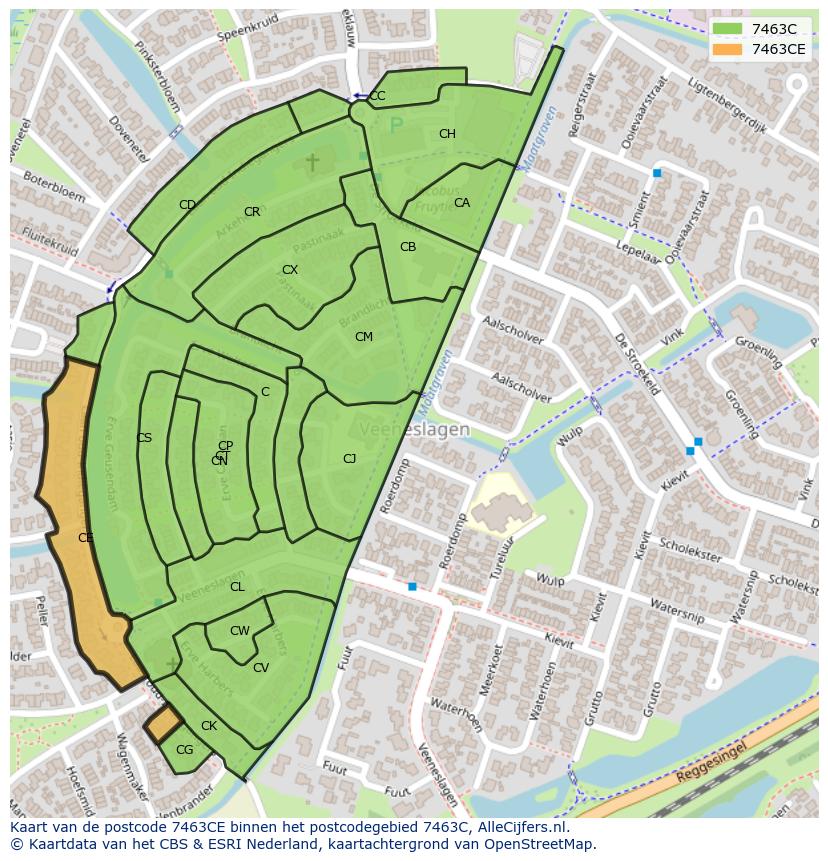 Afbeelding van het postcodegebied 7463 CE op de kaart.