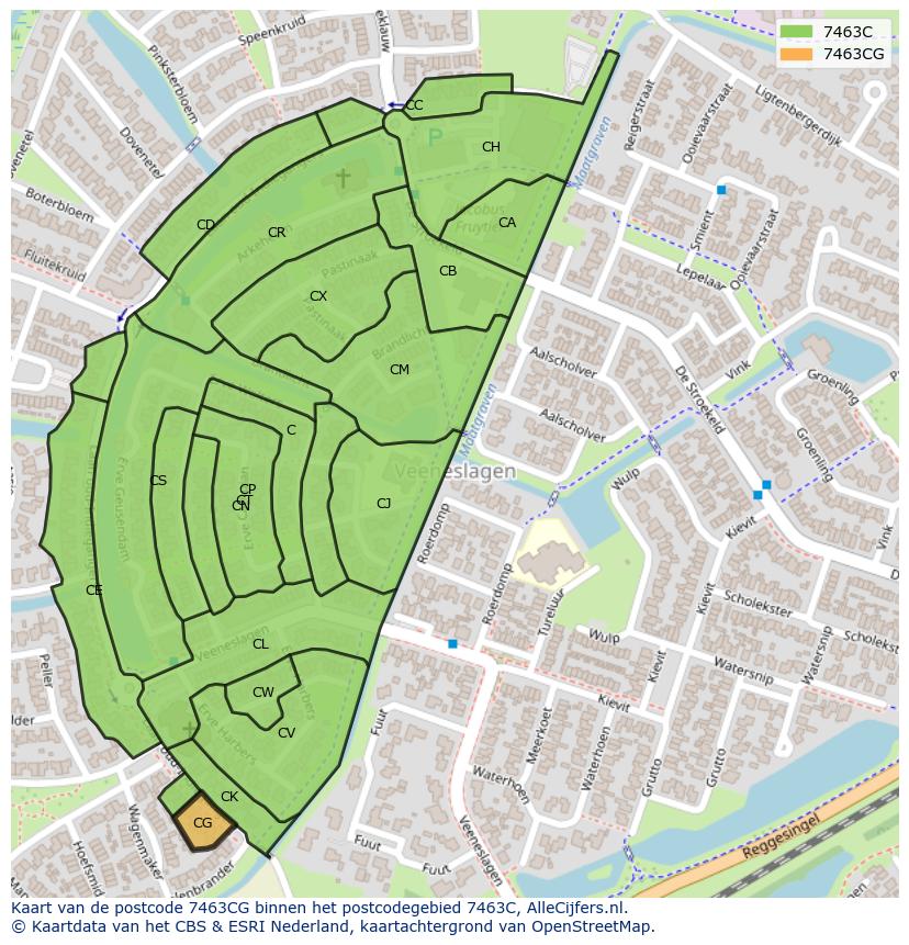 Afbeelding van het postcodegebied 7463 CG op de kaart.
