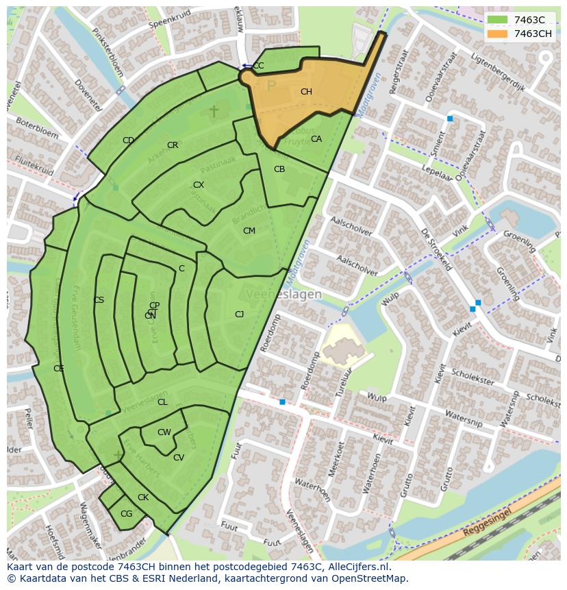 Afbeelding van het postcodegebied 7463 CH op de kaart.