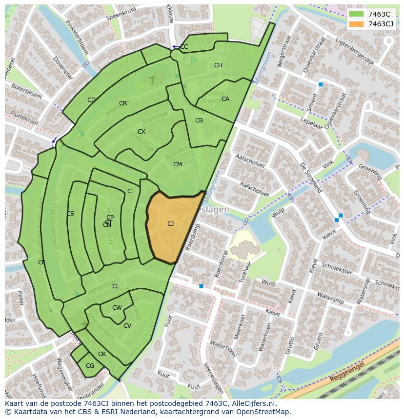 Afbeelding van het postcodegebied 7463 CJ op de kaart.