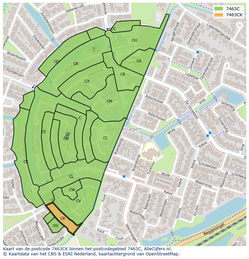 Afbeelding van het postcodegebied 7463 CK op de kaart.