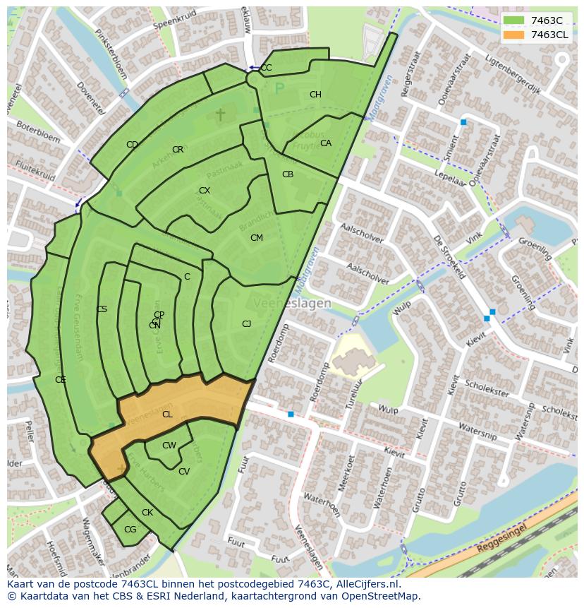 Afbeelding van het postcodegebied 7463 CL op de kaart.