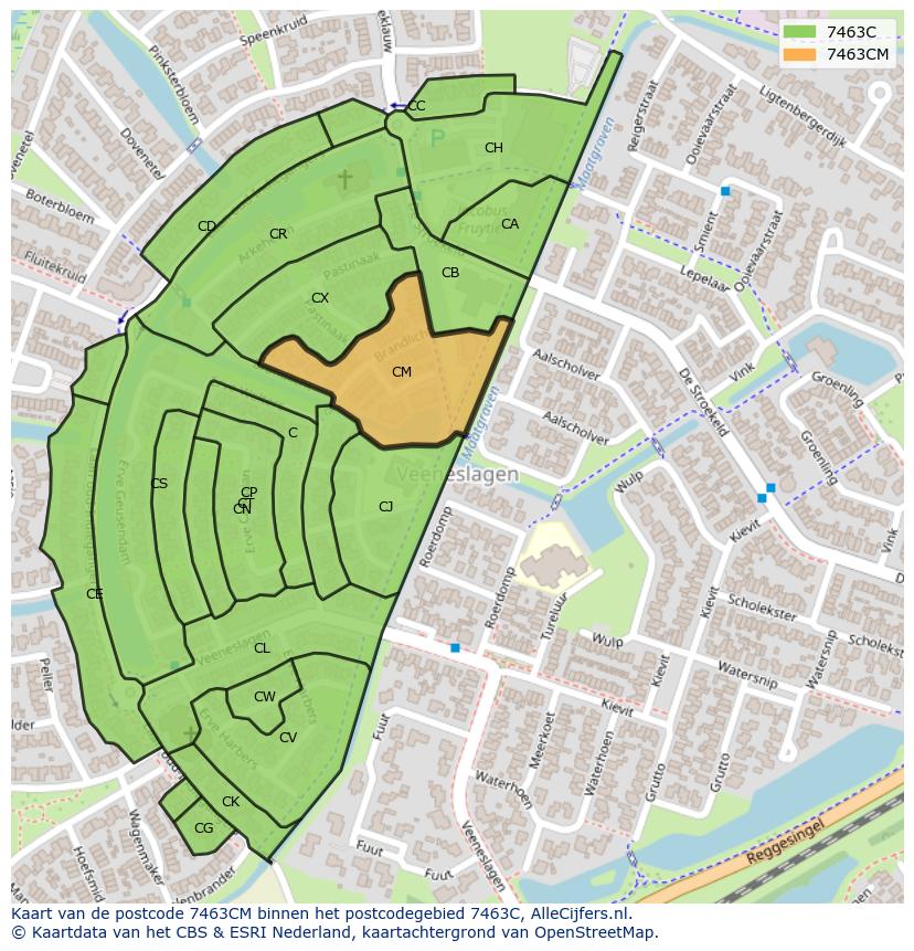 Afbeelding van het postcodegebied 7463 CM op de kaart.
