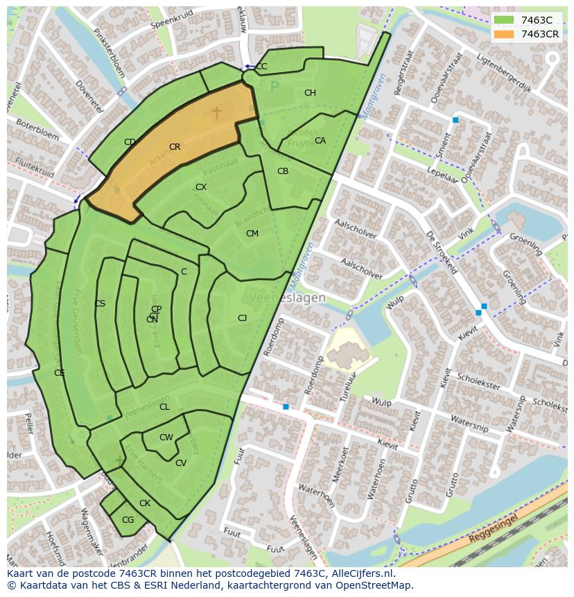 Afbeelding van het postcodegebied 7463 CR op de kaart.