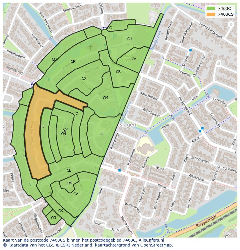 Afbeelding van het postcodegebied 7463 CS op de kaart.