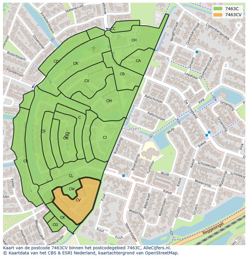 Afbeelding van het postcodegebied 7463 CV op de kaart.
