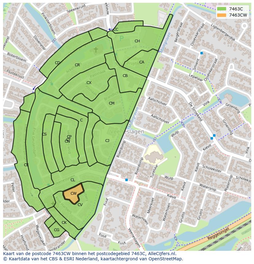 Afbeelding van het postcodegebied 7463 CW op de kaart.