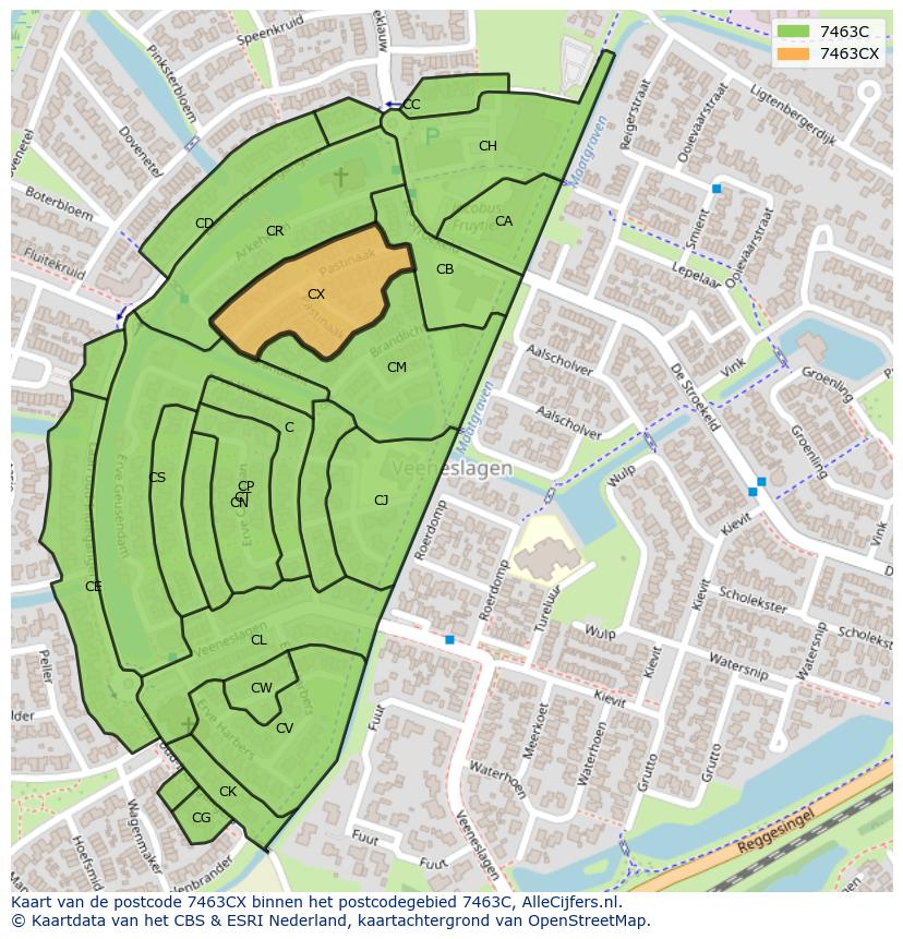 Afbeelding van het postcodegebied 7463 CX op de kaart.