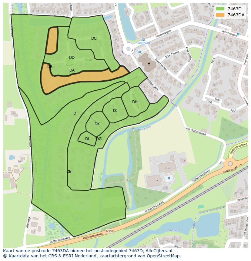 Afbeelding van het postcodegebied 7463 DA op de kaart.