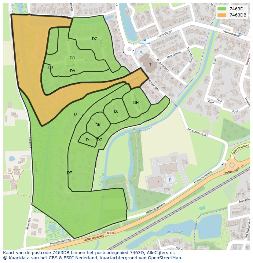 Afbeelding van het postcodegebied 7463 DB op de kaart.