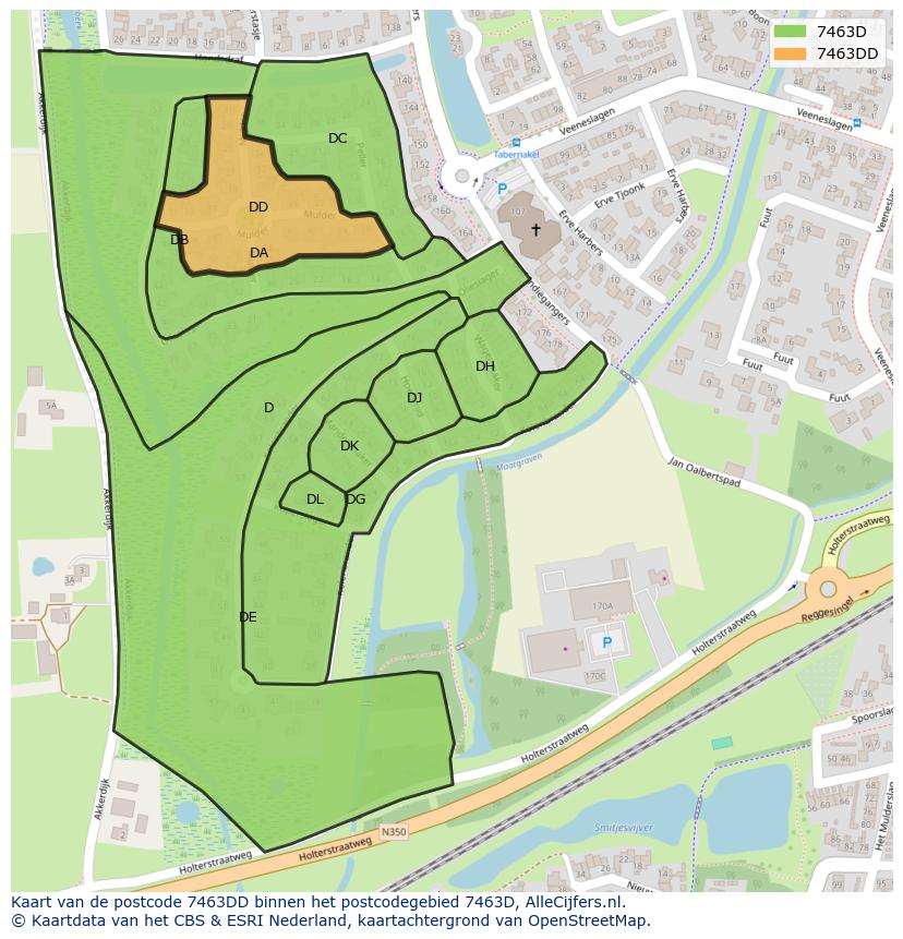 Afbeelding van het postcodegebied 7463 DD op de kaart.