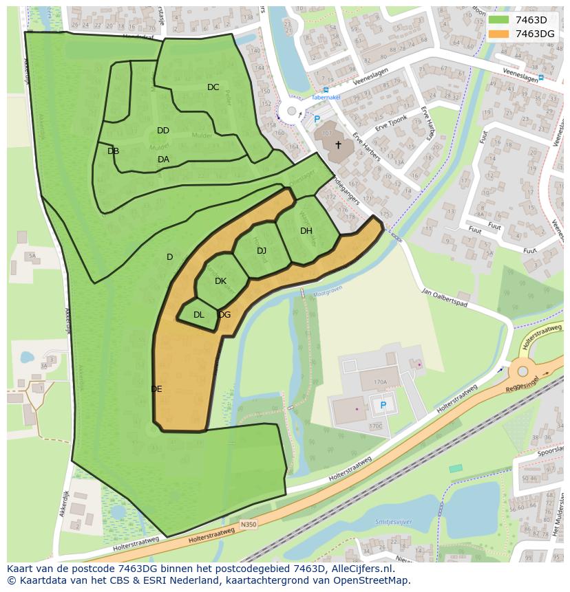 Afbeelding van het postcodegebied 7463 DG op de kaart.