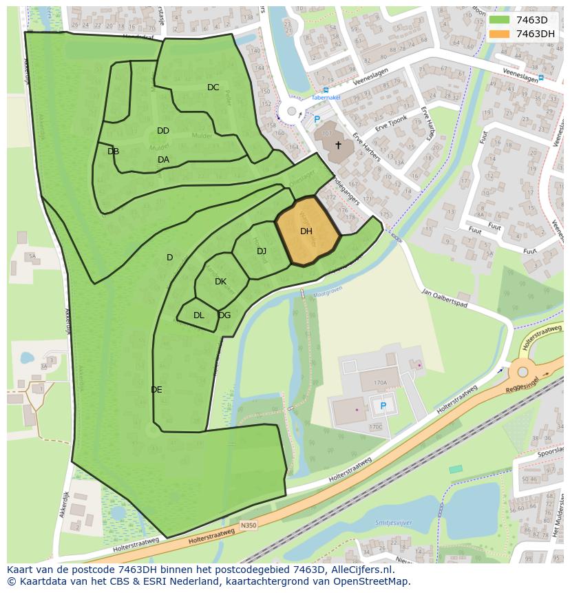 Afbeelding van het postcodegebied 7463 DH op de kaart.